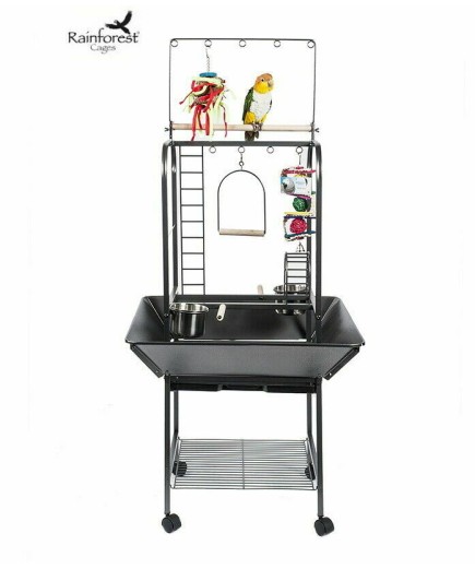 Rainforest Forest Jungle Parrot Play Stand, African Grey Caique, Amazon - Black